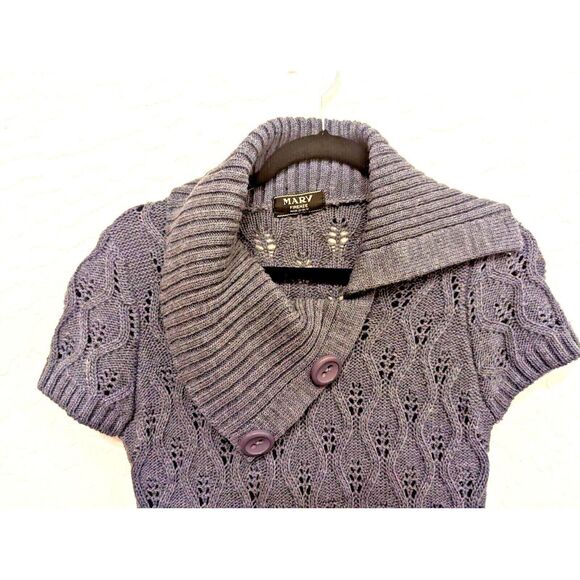 Mary Firenze Italy Women's Sweater Size M Acrylic Wool Slate Blue Cap Sleeve - Picture 3 of 9